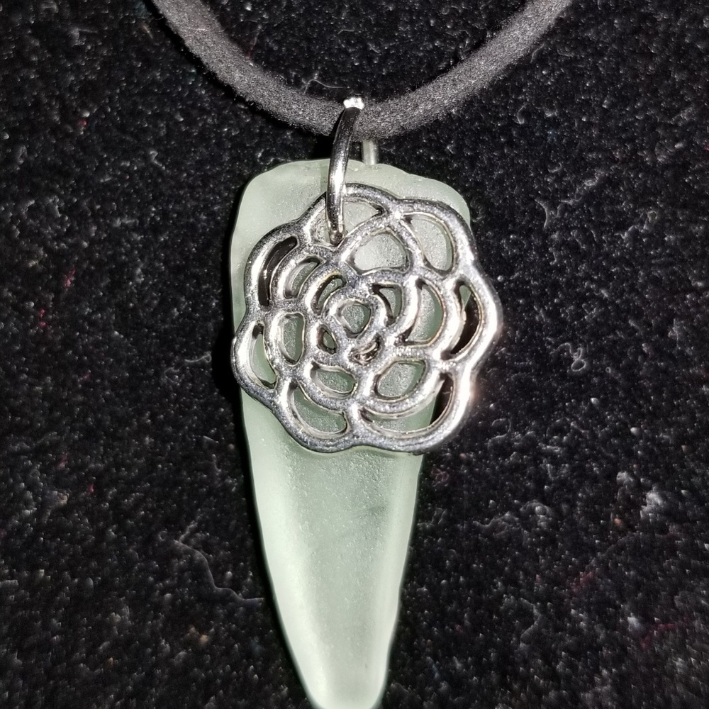 OCEAN FOUND Tourqouis Sea Glass Necklace w Charm